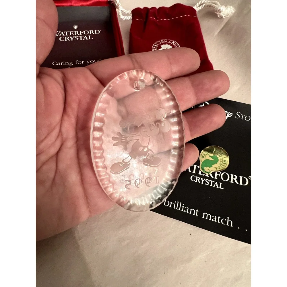 Waterford Crystal Disney Store Mickey Mouse 1995 Ornament Etched Oval Boxed